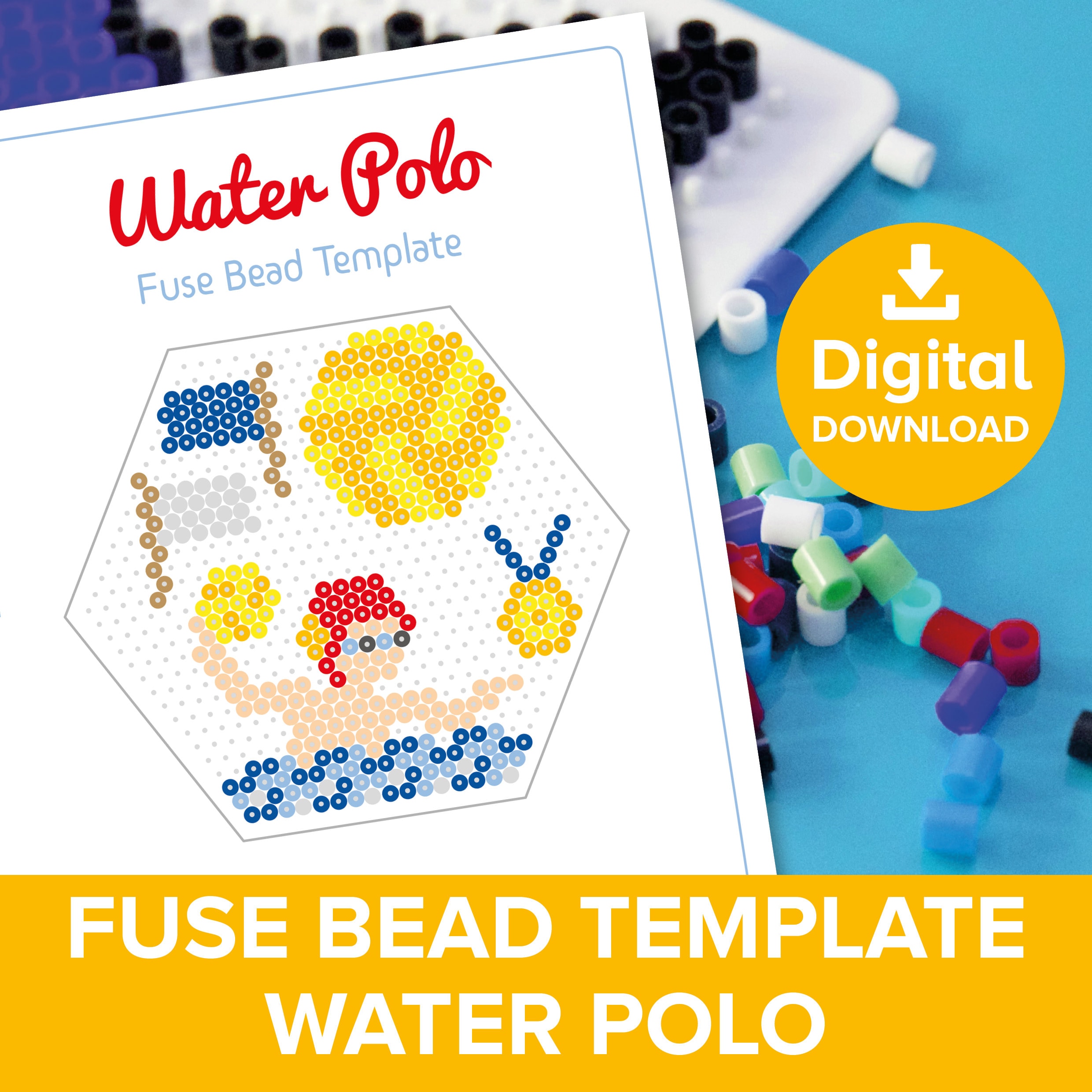 Water Polo Fuse Bead Template, Swimming Games Pattern, Sports Ball Craft,  Perler Hama Pyssla Olympic Swimmer, Digital Printable Activities 