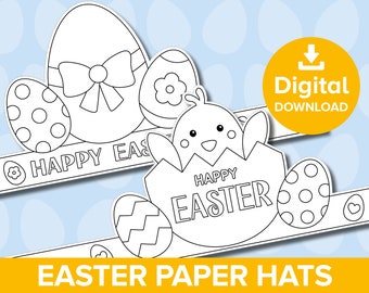 Easter Bonnet Paper Hat Coloring Crafts, Spring Chick Egg Hunt Party Bag Filler, Dress-up Celebration Crown, Decoration Printable Activity