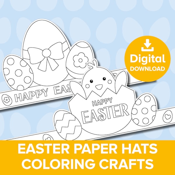 Easter Bonnet Paper Hat Coloring Crafts, Spring Chick Egg Hunt Party Bag Filler, Dress-up Celebration Crown, Decoration Printable Activity