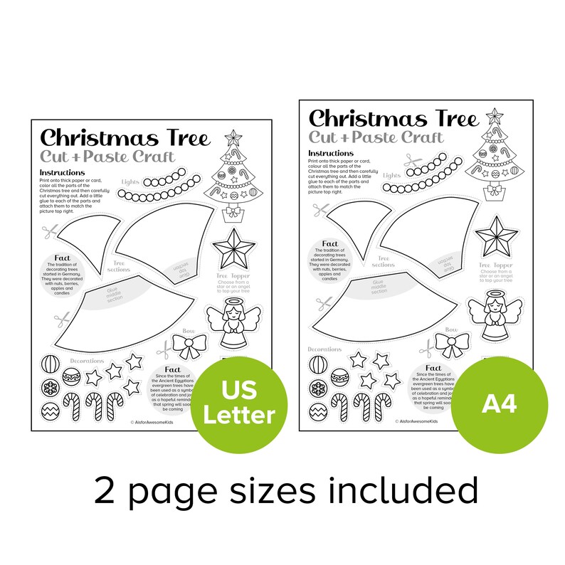 Christmas Tree Cut & Paste Craft, Kids Xmas Card Color and Build Kit ...