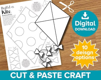 Bauen Sie einen Drachen Cut & Paste Craft, Windcatcher Spielzeug Färbung Aktivität, Kinder fliegen Modell Design und machen, Frühling Sommer Kleinkind Kunst druckbare