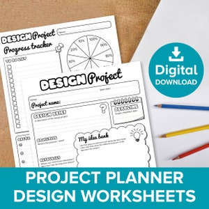 Ontwerp werkbladen voor projectplanning, Kids STEM 3D Craft Art Planner, Student Home Learning Activity afdrukbaar, kort plan onderzoeksevaluatie