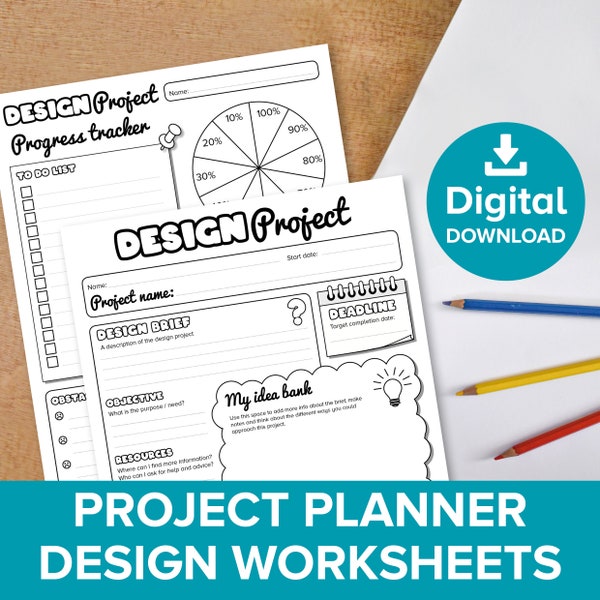 Design Project Planning Worksheets, Kids STEM 3D Craft Art Planner, Student Home Learning Activity Printable, Brief Plan Research Evaluation