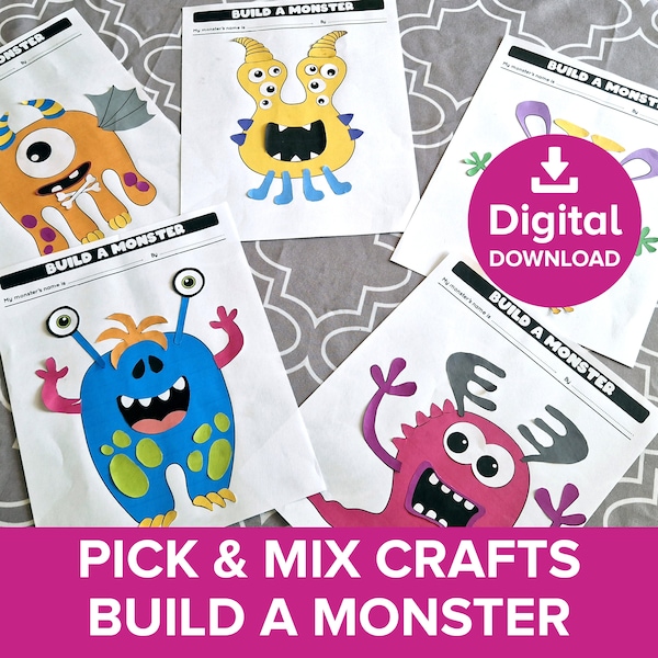 Monster Pick & Mix Craft Printable, Halloween Party Cut and Paste Activity, Build an Alien Drawing Prompt Template, Spooky Art Project Kit