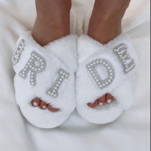 MRS personalised wedding slippers, bride fluffy slippers, bride accessories, hen do, hen party