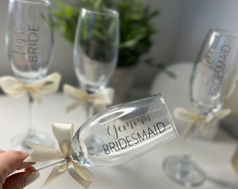 Bridal Party Wine Glasses, Champagne Glass | Champagne Flute |Bridesmaid, Bride, Maid of Honour, Mother of the bride