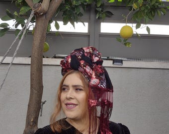 Orange Gold Tichel With Sequins | Elegant Head Wrap | Luxury  display picture 2