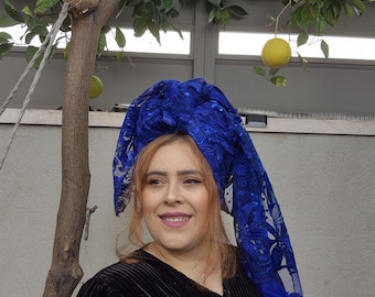 Royal Print Head Scarf for Women, Cobalt Blue Headwrap  display picture 1