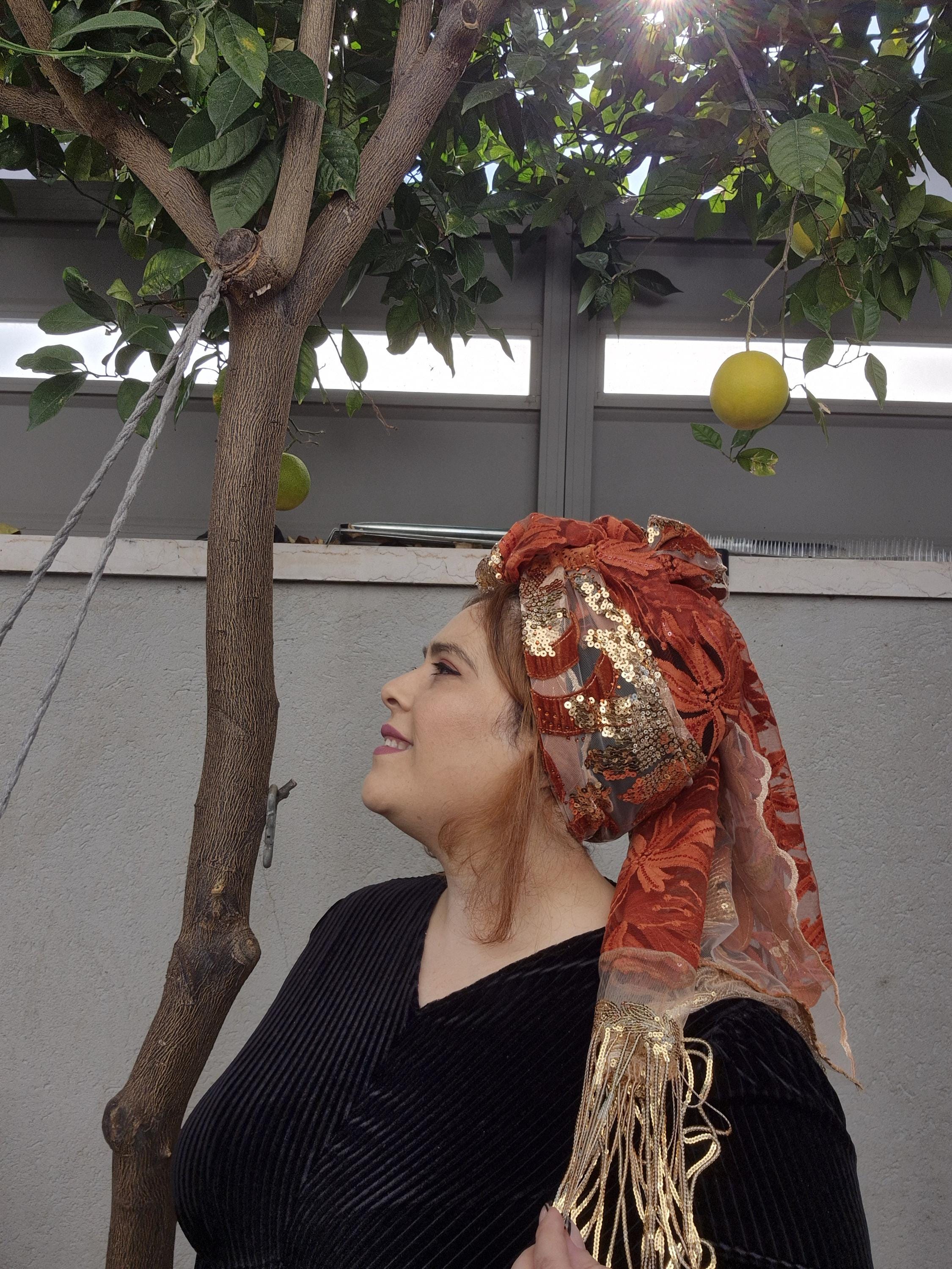 Elegant Orange Sequin Wrapped Headwrap NEW* Burnt Orange Sequin Headwrap Reversible Turban Headband  main image 2