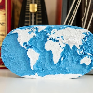 World Map - Accurate Earth Topography & Ocean Bathymetry | Natural Earth Projection | Home and Office Wall or Shelf Decor | 3D Printed