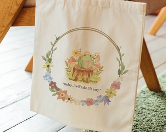 Today I will Take Life Easy Tote Bag, Cotton Tote Bag, Canvas Tote Bag, Book Bag, Merch Tote Bag, Vintage Tote Bag, Classic Tote Bag