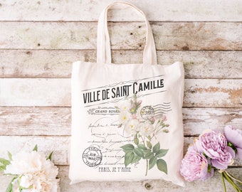 Ville De Saint Camille Tote Bag,Retro Tote Bag, Flower Tote Bag, Paris Tote Bag, Shopping Bag, Grocery Bag,