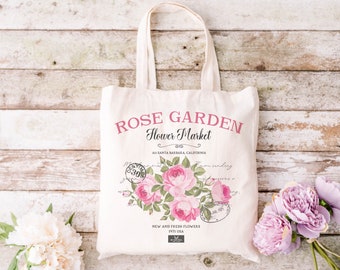 Rose Garden Tote Bag, Flower Tote Bag, Book Bag, Retro Bag, Canvas Tote Bag, Gift For Her