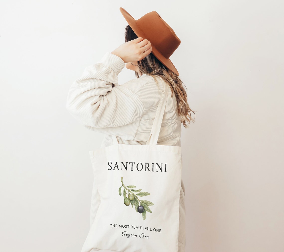 Santorini Tote Bag Greece Tote Bag Olive Tote Bag Natural Etsy