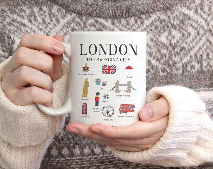 London Landmarks Mug, London UK Mug, London Souvenir, Travel London, 11oz Ceramic Mug