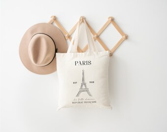 Paris Eiffel Tower Tote Bag, Eiffel Tower Tote, Natural Canvas Shopping Bag, Gift For Her