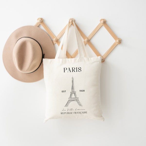 Sac cabas Paris Tour Eiffel, Cabas Tour Eiffel, Sac cabas en toile naturelle, Cadeau pour elle