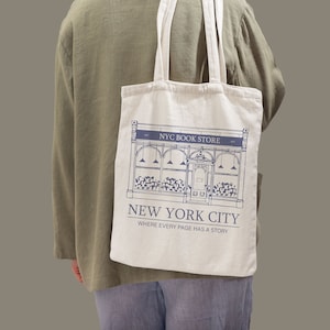 NYC Bookshop Tote Bag, New Yorker Tote Bag, Tote Bag, Bookworm, New York Book Store Tote Bag zdjęcie 1