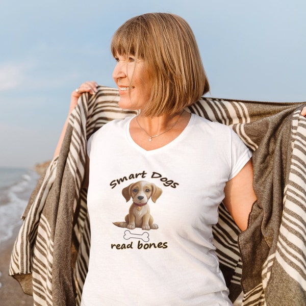 Smart Dogs ladies' V-neck T-shirt made of 100% cotton | dog lover shirt