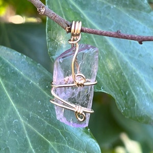 Raw Kunzite Pendant, 14k Gold Filled Wire Wrapped