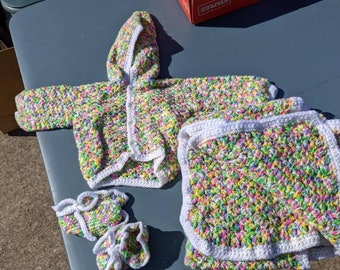 Pastel, Neon and White Crochet Baby Set