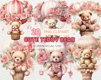 Akwarela Miś Clipart, Dekoracja Przedszkola, Miś Png, Vintage Miś, Miś Png, Baby Shower Clipart, Miś Z Balonami Png