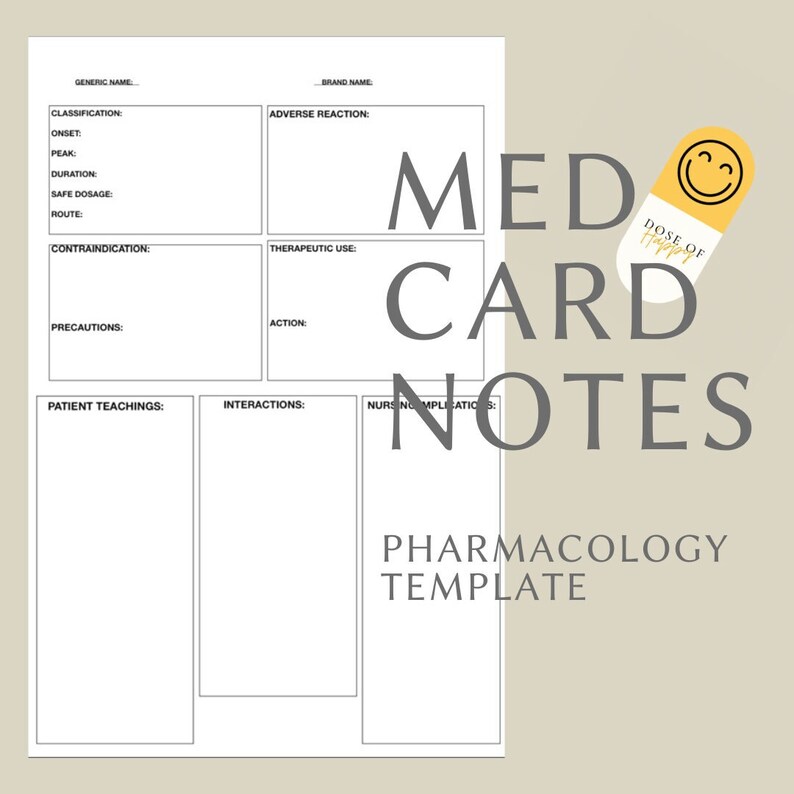 Pharmacology Med Notes Template - Etsy