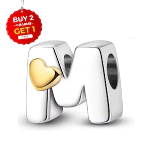 Sterling Silver Letter M Charm for Pandora Bracelet - Alphabet Initial
