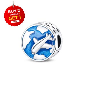 S925 Airplane World Travel Globe Bracelet Charm, for Pandora Bracelet, S925 Authentic Sterling Silver Charm, Buy 2 Charms Get 1 Free