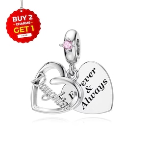 S925 Pink Stone Daughter Dangle Bracelet Charm, for Pandora Bracelet, S925 Authentic Sterling Silver Charm, Buy 2 Charms Get 1 Free