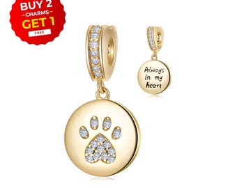 Sterling Silver Paw Print Charm for Pandora Bracelet - Pet Lover Gift