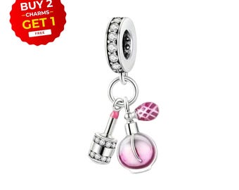 Sterling Silver Pink Perfume & Lipstick Charm for Pandora Bracelet