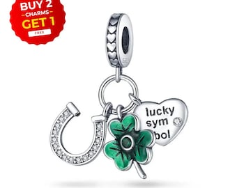 Sterling Silver Lucky Horseshoe Clover Charm for Pandora Bracelet
