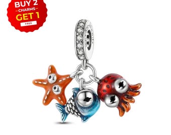 Sterling Silver Ocean Sealife Dangle Charm - Pandora Compatible