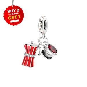 Sterling Silver Mocha Pot & Coffee Cup Charm for Pandora Bracelet