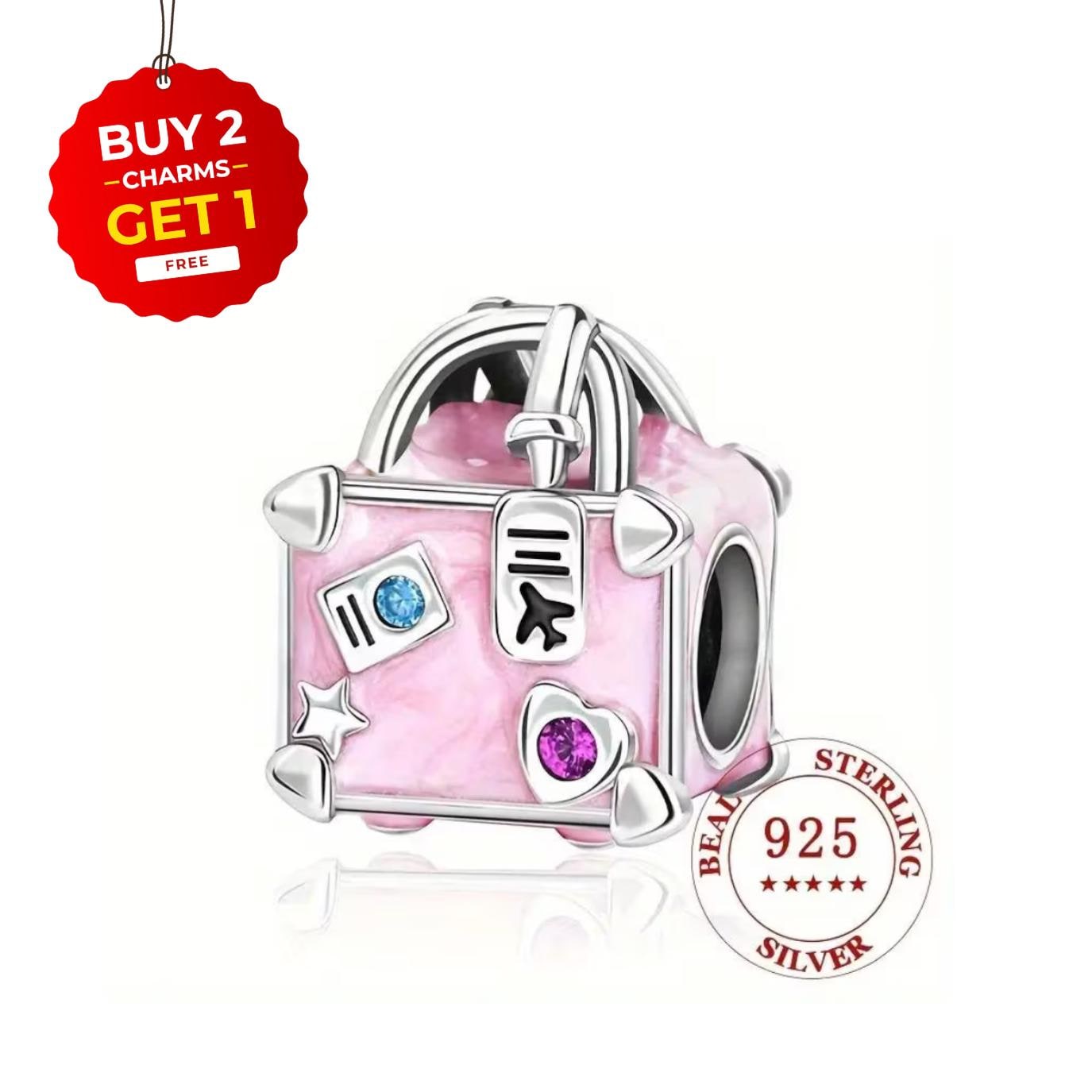 Pandora Pink Travel Bag Charm スターリングシルバー Amazon.com: Pandora Pink Travel Bag Charm - Compatible