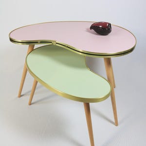 Kidney-shaped table set, L + S linoleum, side table, small coffee table, mid-century, inspired by the 1950s