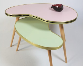 Kidney-shaped table set, L + S linoleum, side table, small coffee table, mid-century, inspired by the 1950s