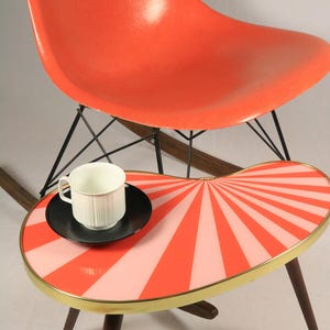 Kidney shaped table, small, side table, flower table, stripes, sunburst decor, vintage 50s inspired, Red/Pink image 1