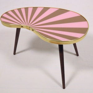 Kidney shaped table, small, side table, flower table, stripes, sunburst decor, vintage 50s inspired