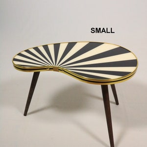 Kidney shaped table, small, side table, flower table, stripes, sunburst decor, vintage 50s inspired