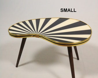 Kidney shaped table, small, side table, flower table, stripes, sunburst decor, vintage 50s inspired