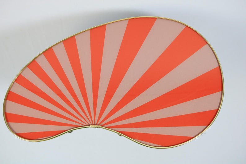Kidney shaped table, small, side table, flower table, stripes, sunburst decor, vintage 50s inspired, Red/Pink image 2