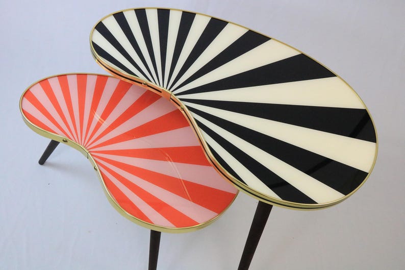 Kidney shaped table, small, side table, flower table, stripes, sunburst decor, vintage 50s inspired, Red/Pink image 8