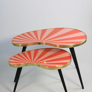 Kidney shaped table, small, side table, flower table, stripes, sunburst decor, vintage 50s inspired, Red/Pink image 10