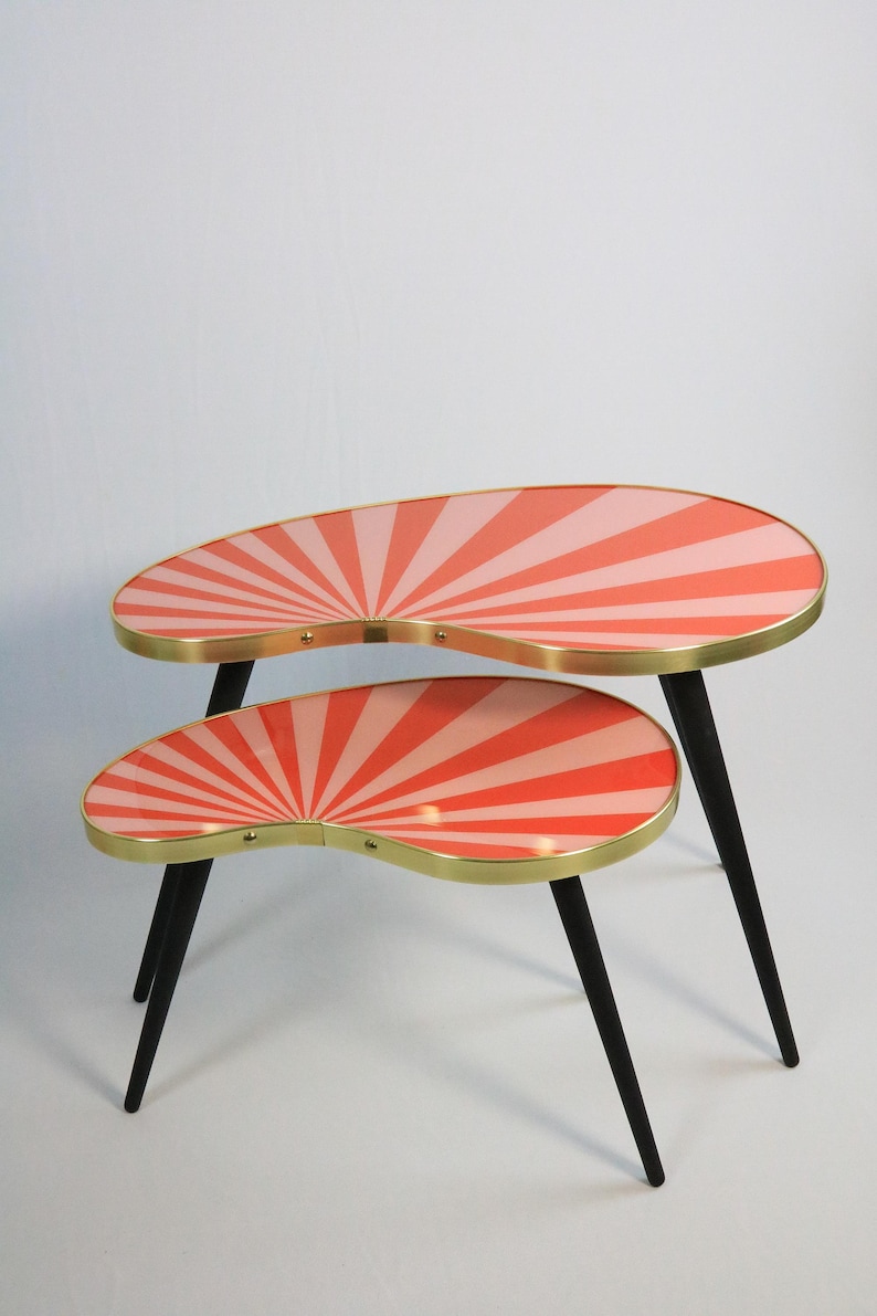 Kidney shaped table, small, side table, flower table, stripes, sunburst decor, vintage 50s inspired, Red/Pink image 10