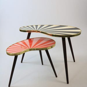 Kidney shaped table, small, side table, flower table, stripes, sunburst decor, vintage 50s inspired, Red/Pink image 9