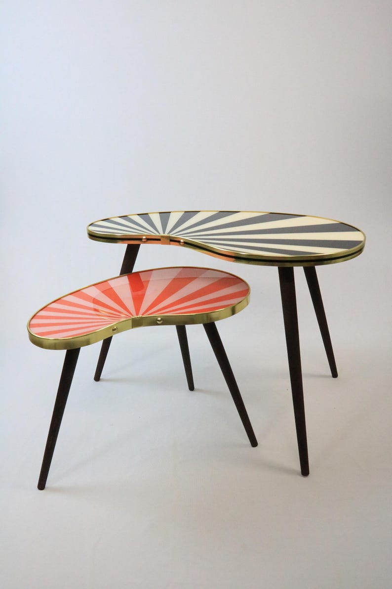 Kidney shaped table, small, side table, flower table, stripes, sunburst decor, vintage 50s inspired, Red/Pink image 9