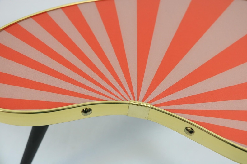 Kidney shaped table, small, side table, flower table, stripes, sunburst decor, vintage 50s inspired, Red/Pink image 3