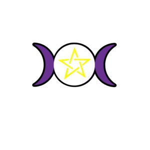 Peut inclure: Un symbole de triple lune violet avec une étoile jaune à cinq branches au centre.